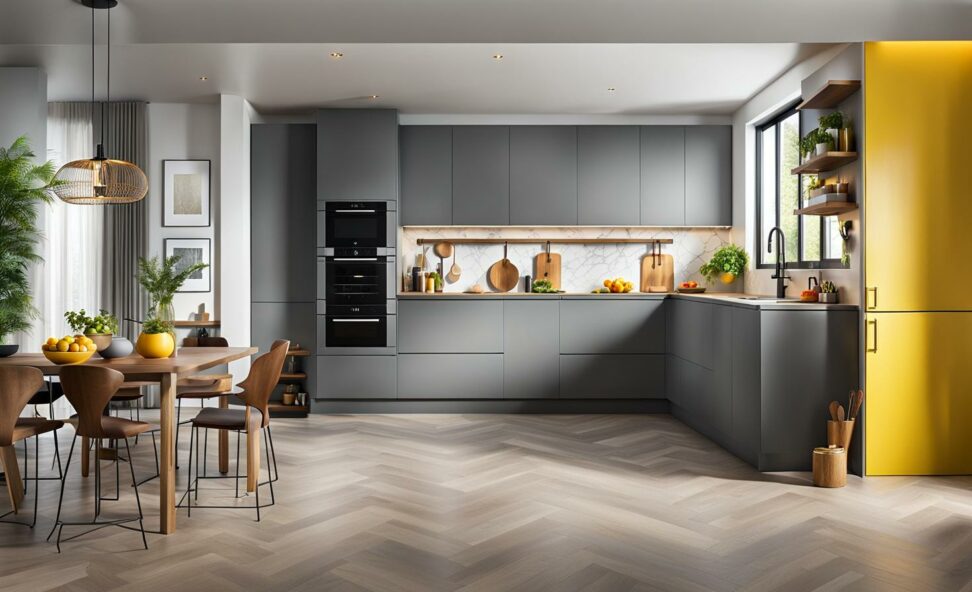 accent colours for grey kitchen
