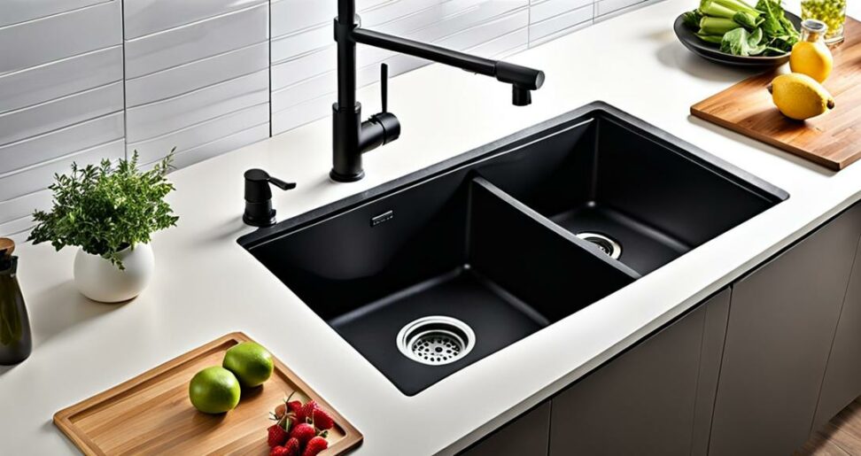 black kitchen sink and faucet combo