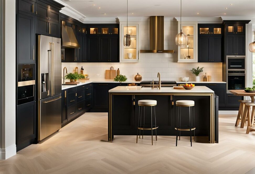 cream and black kitchens