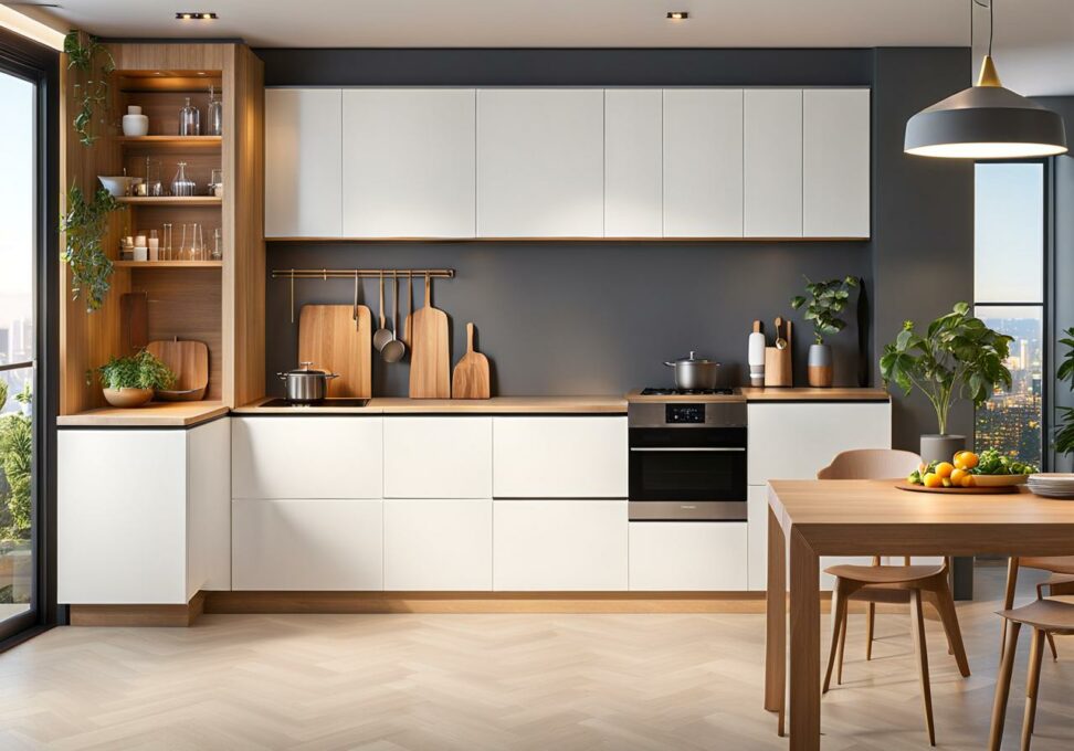 freestanding kitchen cabinet with countertop