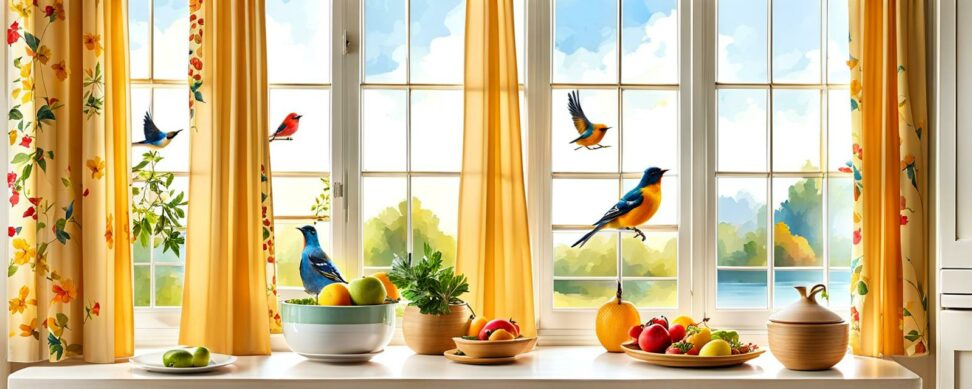 kitchen curtains with birds