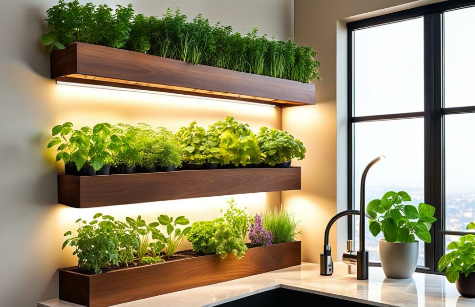 kitchen herb garden with light