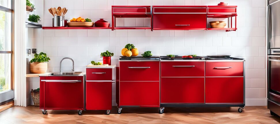 red kitchen cart on wheels