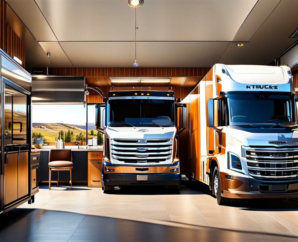 semi truck with kitchen and bathroom