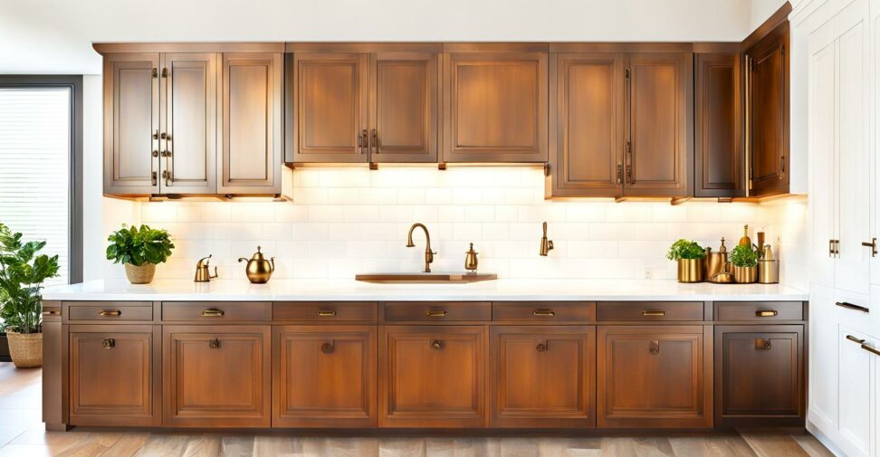 bronze kitchen hardware on white cabinets
