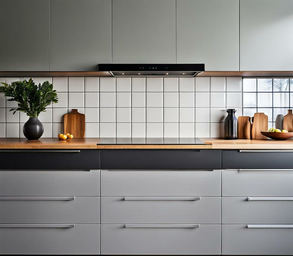 grey modern two tone kitchen cabinets