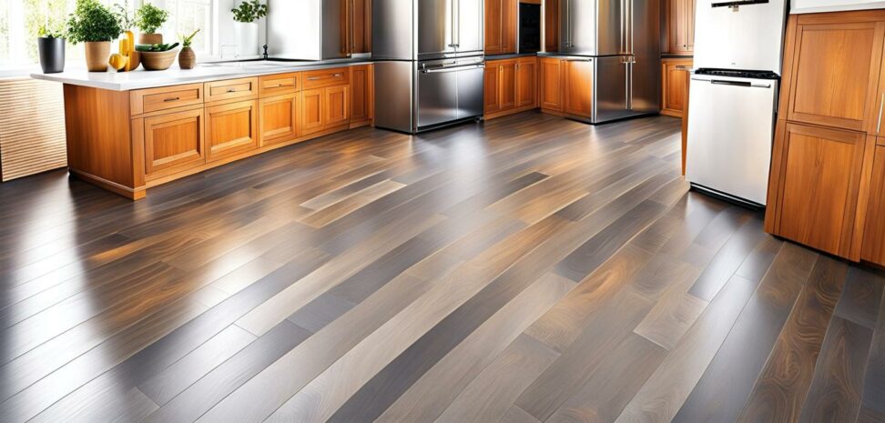 grey wood floors in kitchen