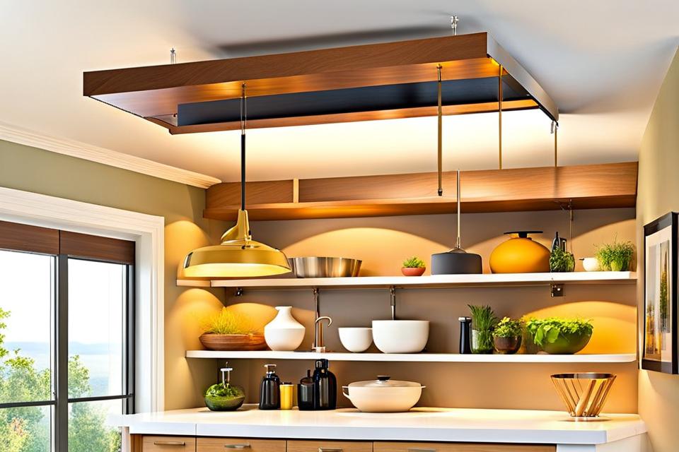 hanging shelves from ceiling kitchen