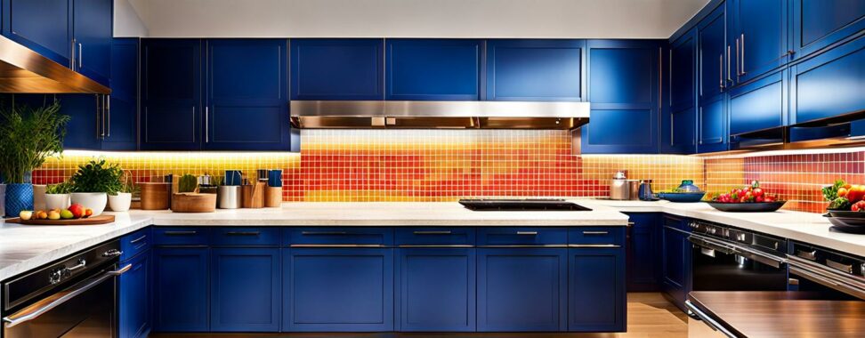 kitchens with blue backsplash