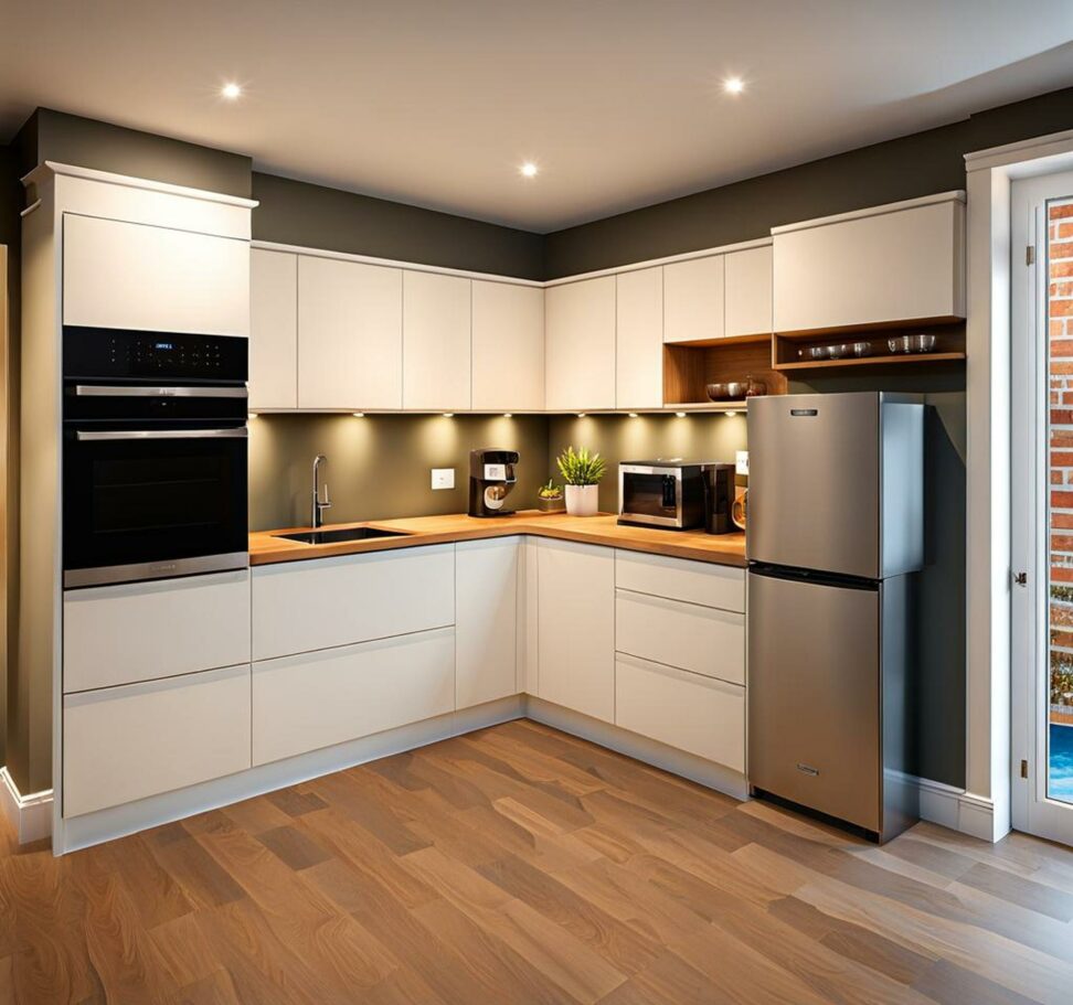 l shaped basement kitchen