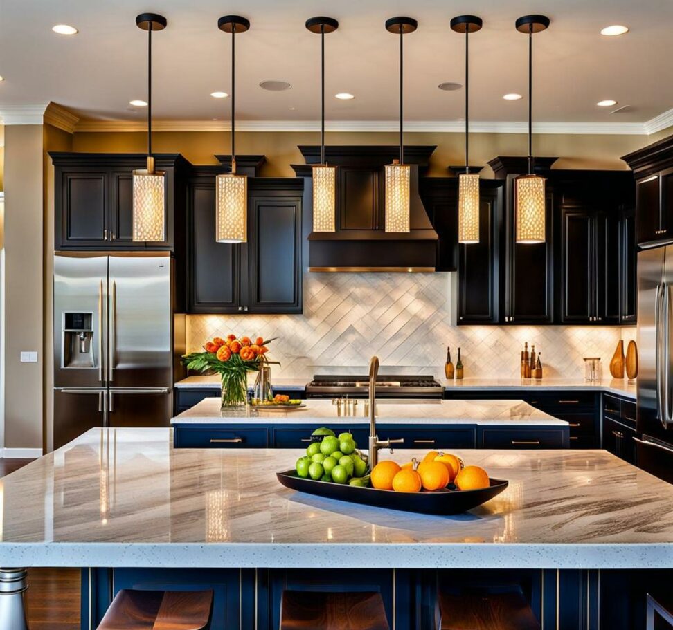 lights over bar in kitchen