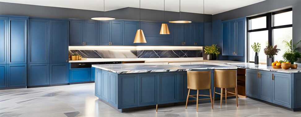 modern blue and grey kitchen