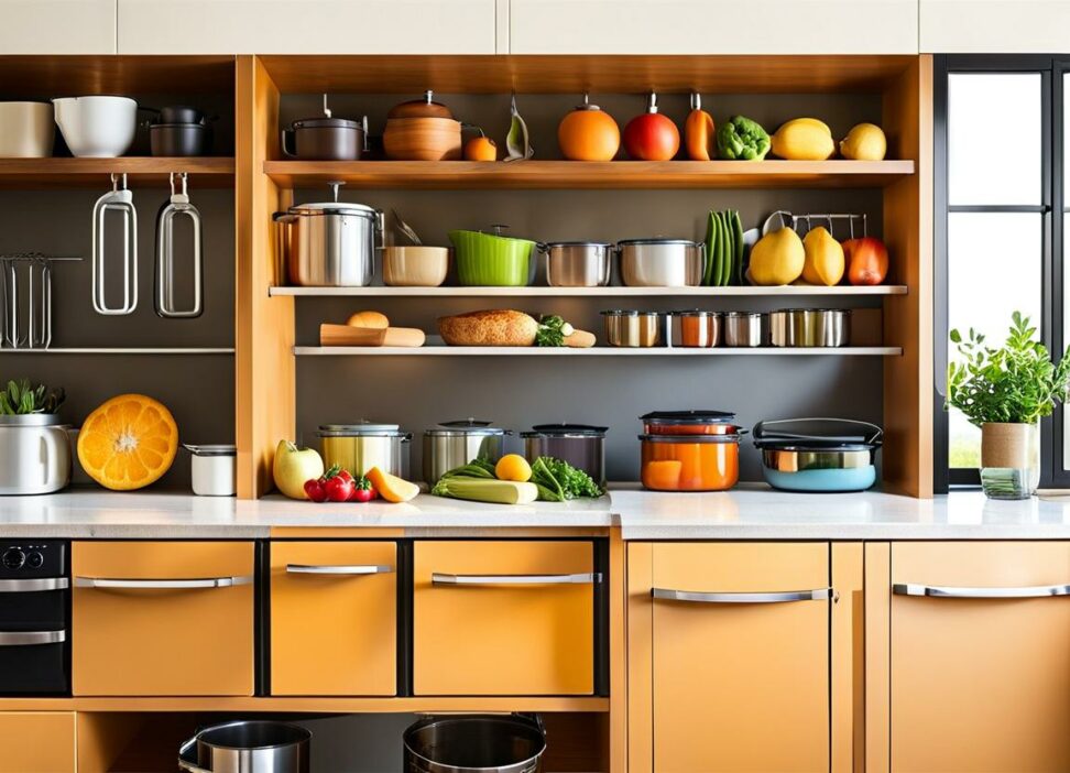 organizing utensils in kitchen