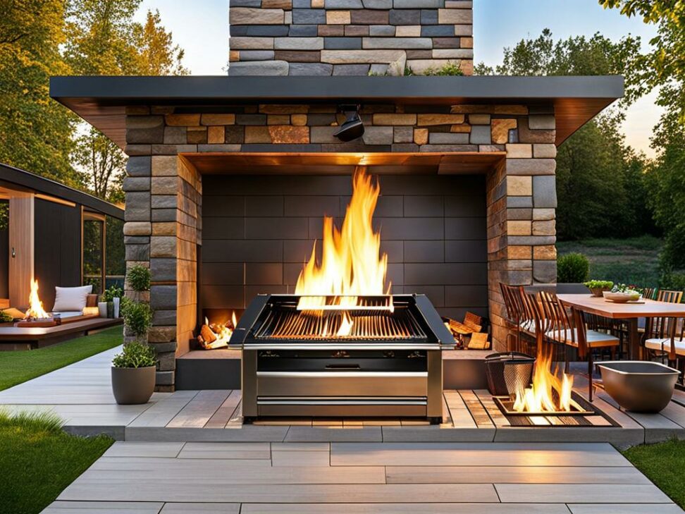 outdoor kitchen ideas with fireplace