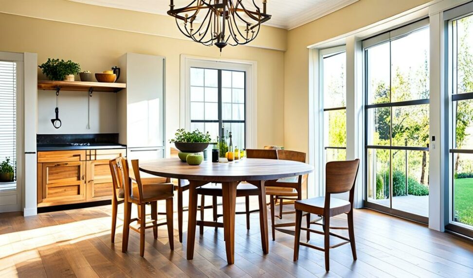 round farmhouse kitchen table and chairs