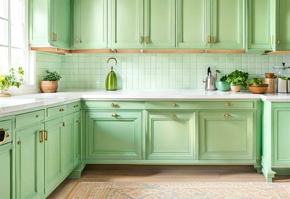 seafoam green kitchen cabinets