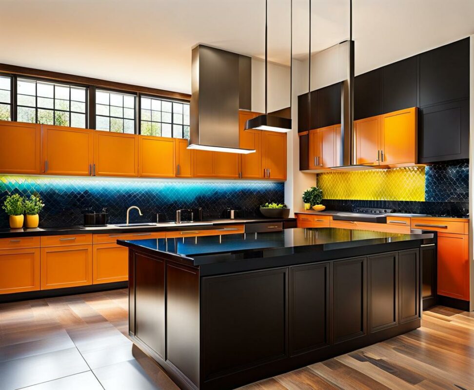 what color backsplash with black countertops
