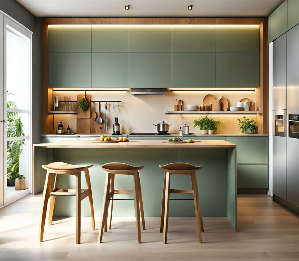 kitchen table with cabinets underneath