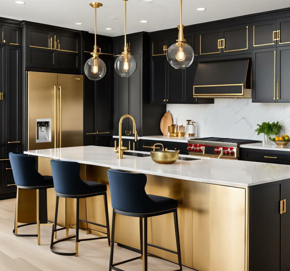 mixing black and gold hardware kitchen