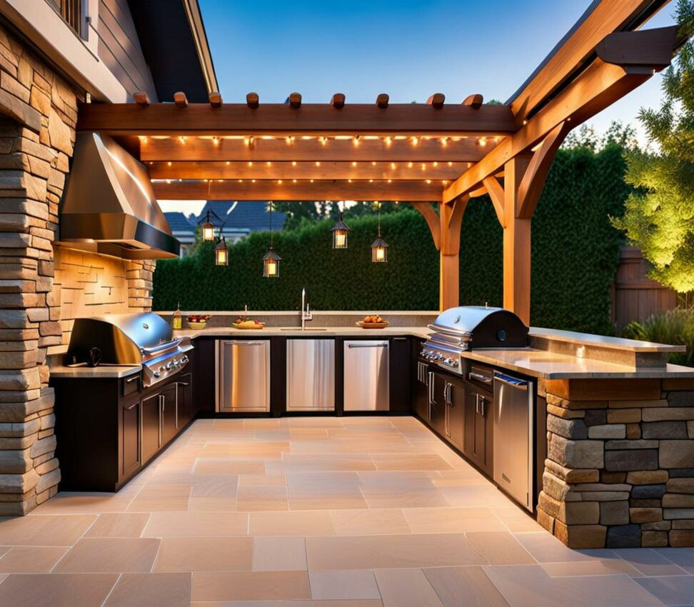 outdoor kitchen against house