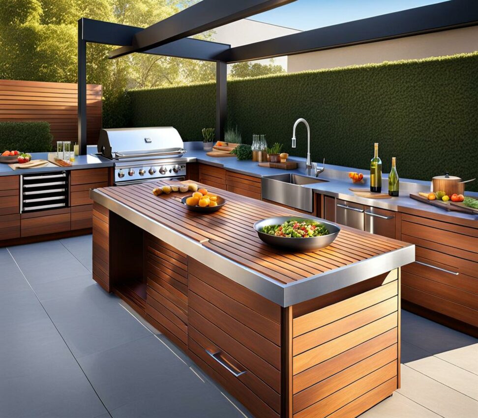outdoor kitchen prep table with storage