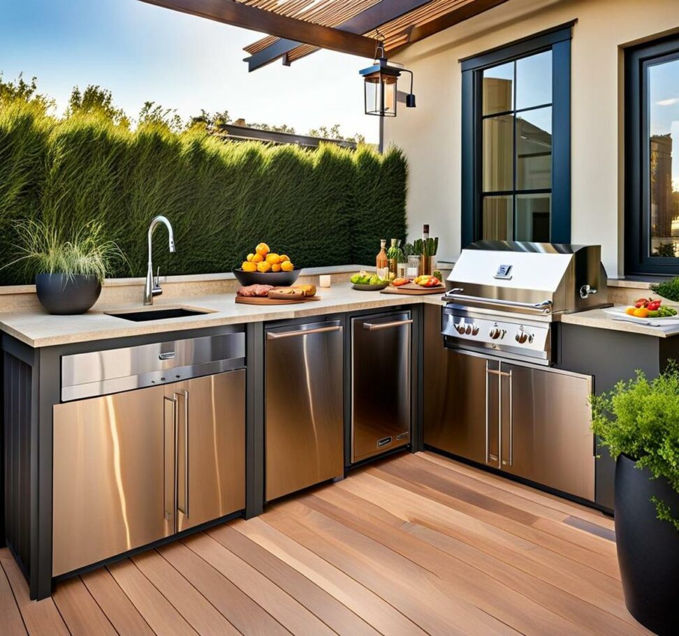 small outdoor kitchen with roof