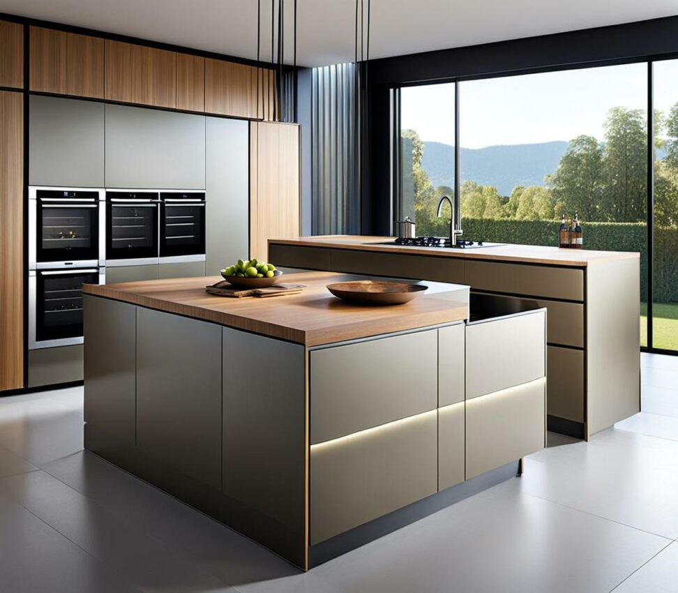 modern kitchen island with seating and storage