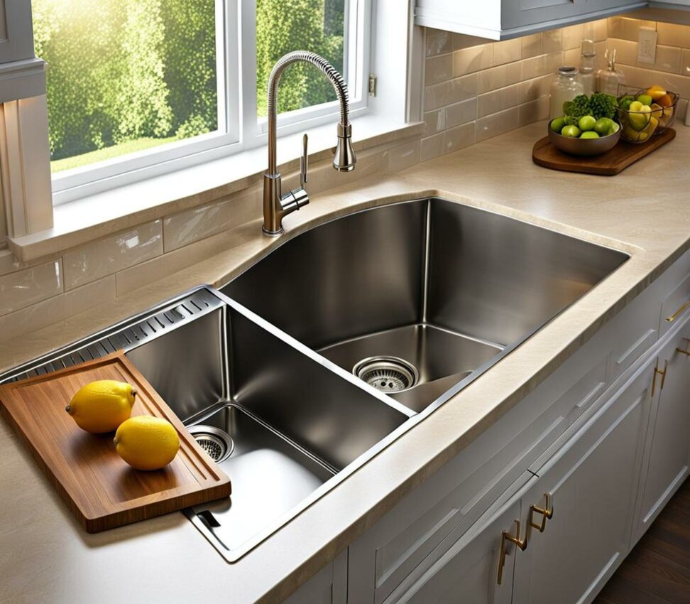 corner kitchen sink with drainboard