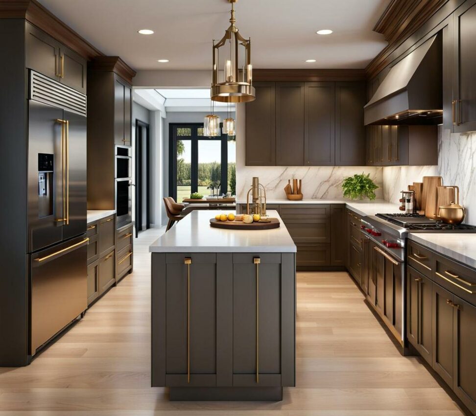 galley kitchen with island layout