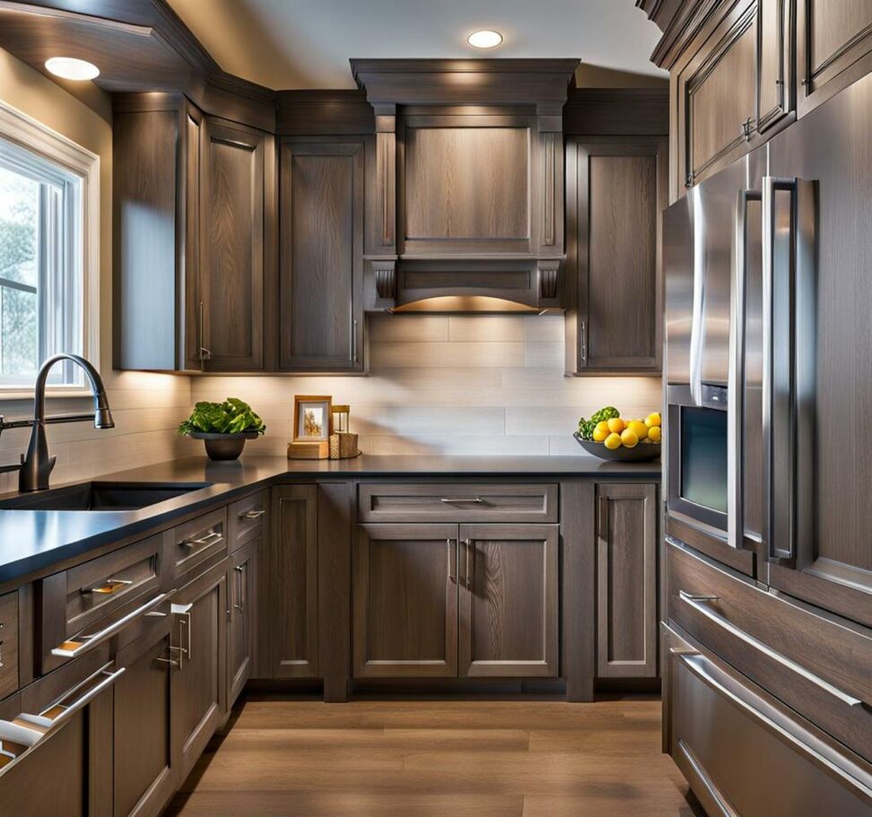 gray stained oak cabinets