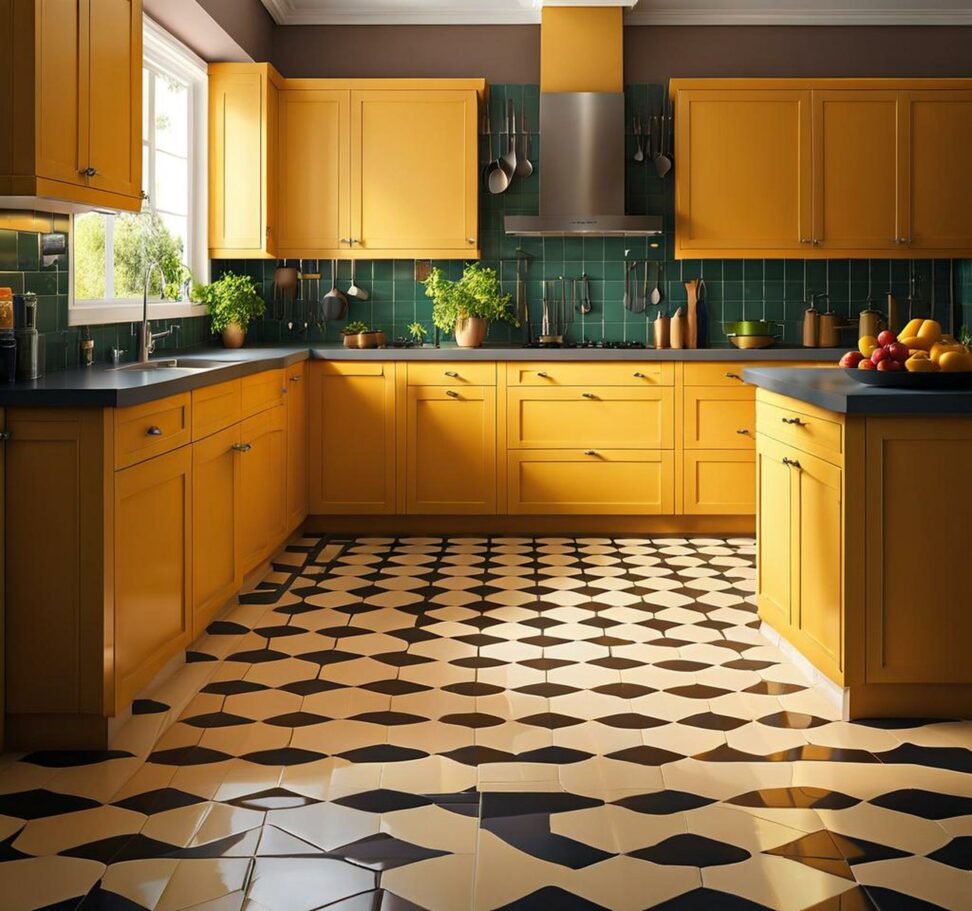 painting tile floor in kitchen