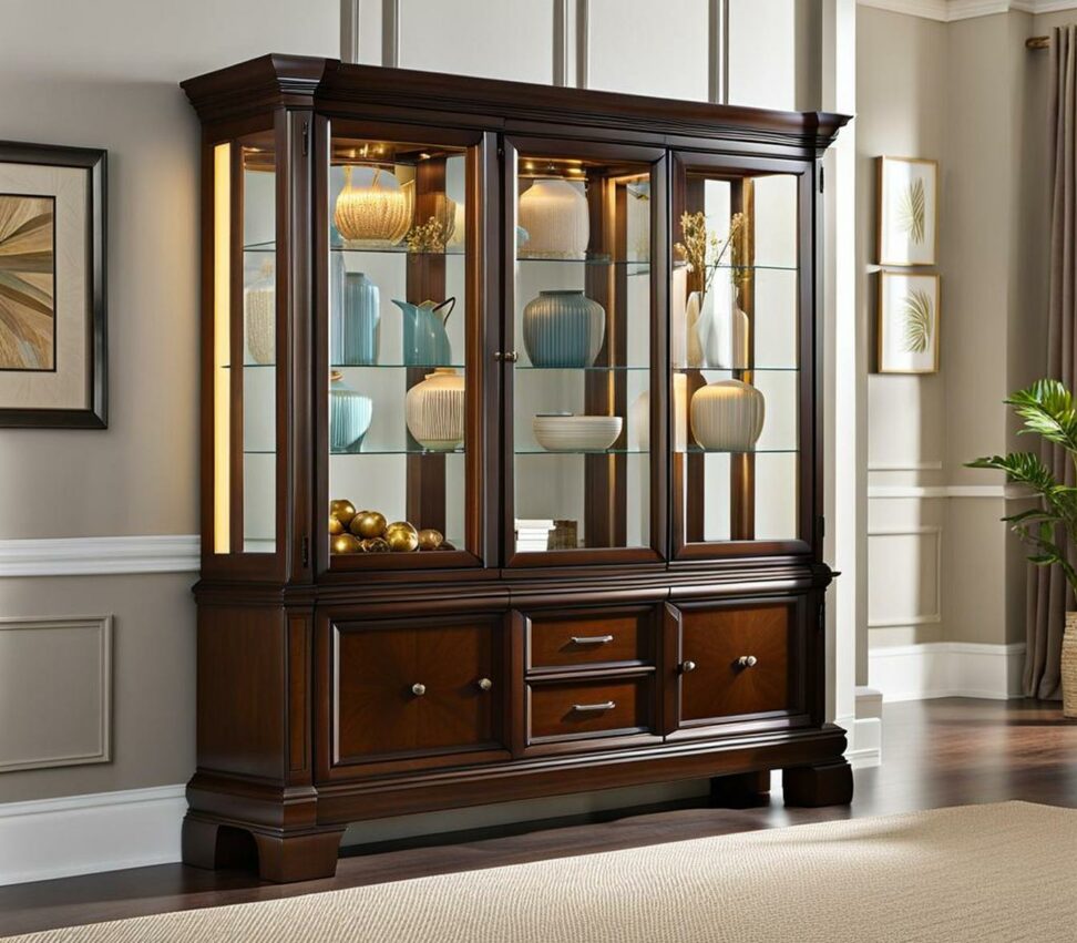 entryway lighted console curio cabinet