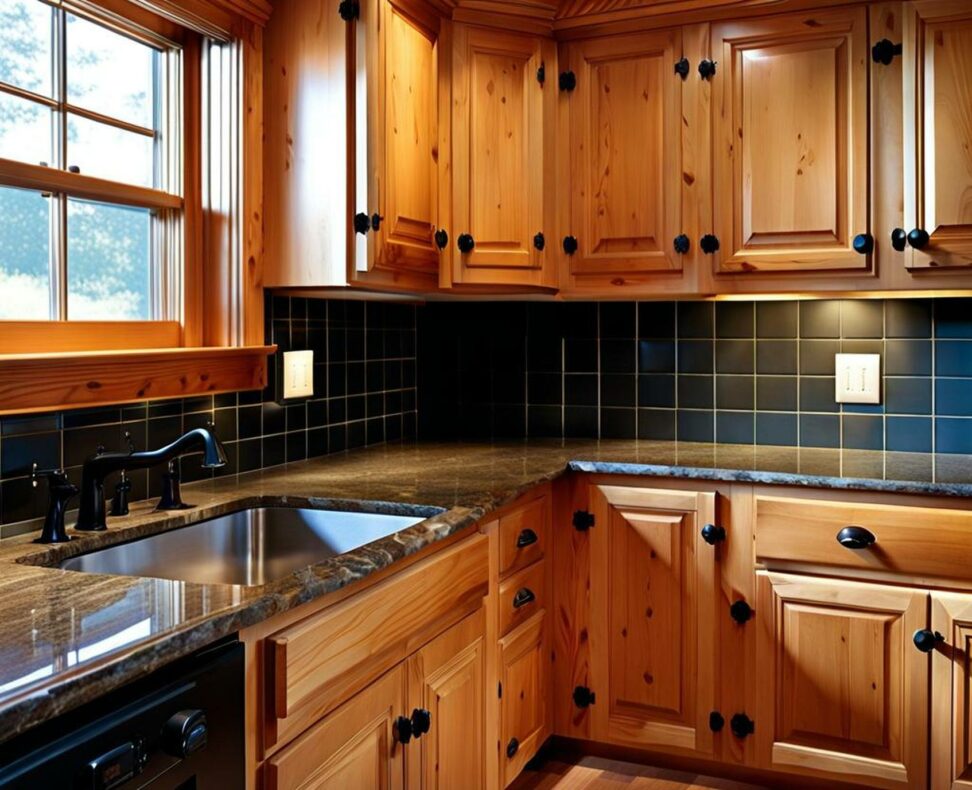 knotty pine cabinets with granite countertops