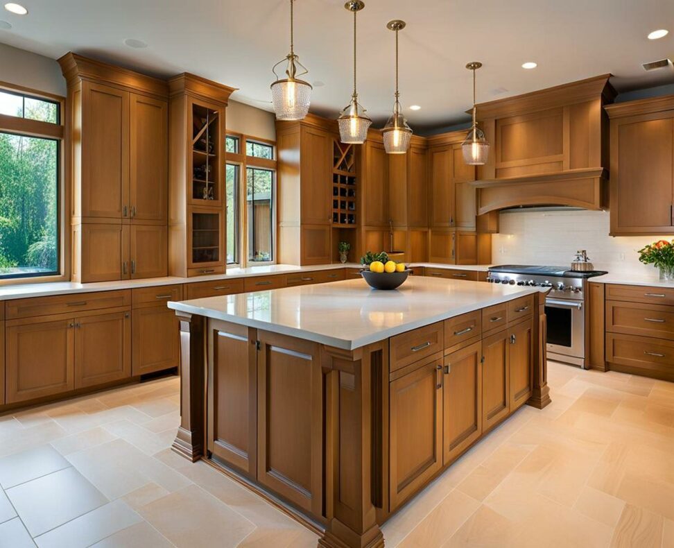 maple cabinets white countertops