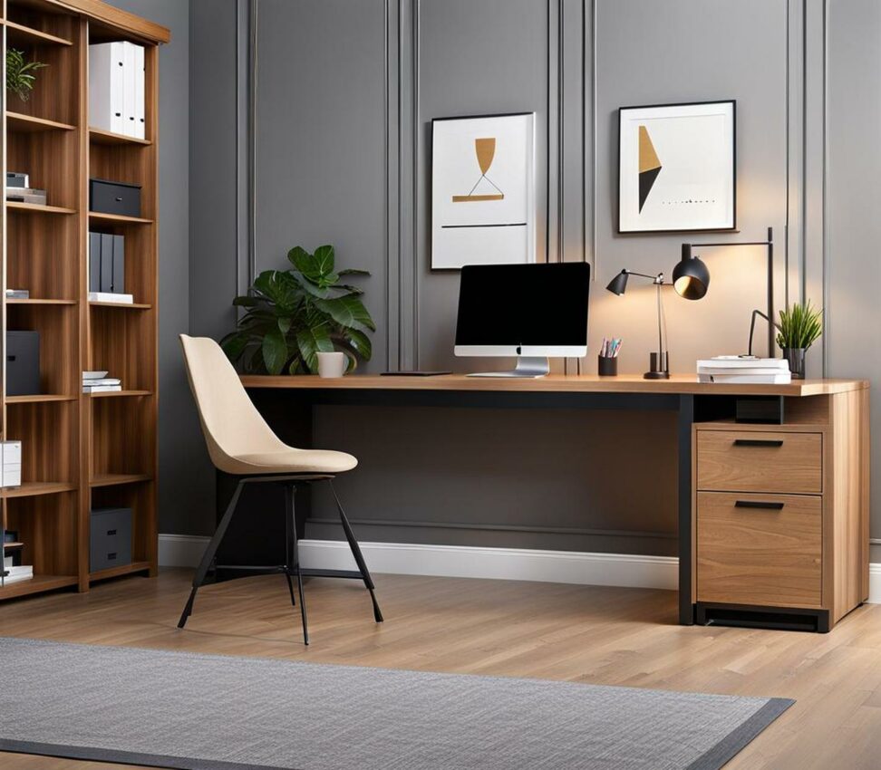 desk with filing cabinets